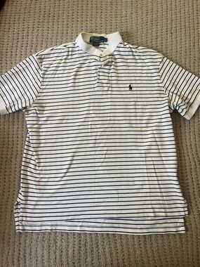 Ralph Lauren White Polo with Navy Stripes and Pony Logo